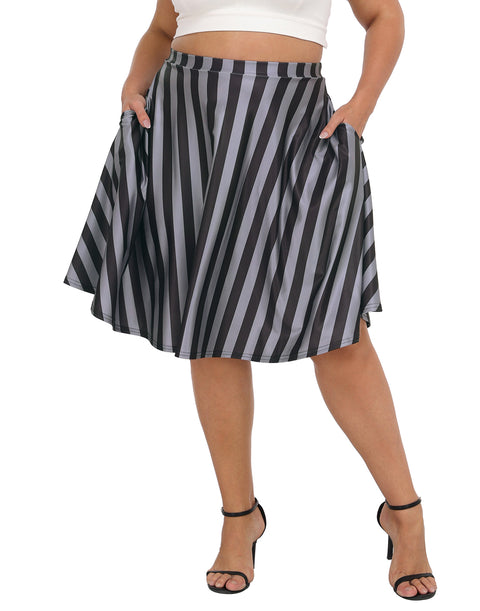 Plus Size Graphic Midi Skater Skirt with Pockets