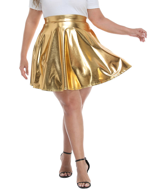Plus Size Shiny Metallic Skater Skirt