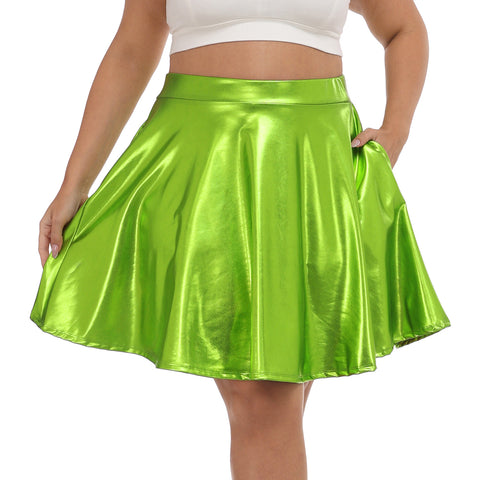 Plus Size Shiny Metallic Skater Skirt