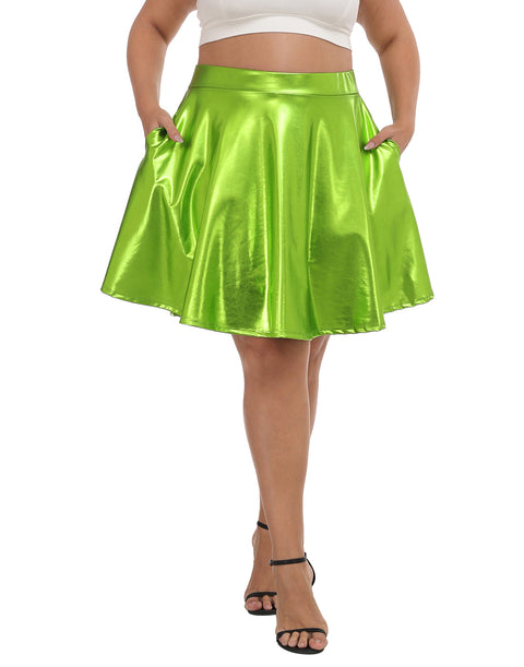 Plus Size Shiny Metallic Skater Skirt