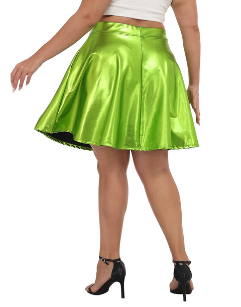 Plus Size Shiny Metallic Skater Skirt