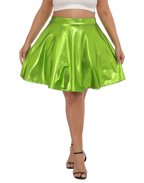 Plus Size Shiny Metallic Skater Skirt