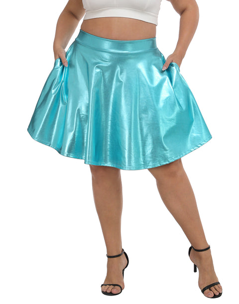Plus Size Shiny Metallic Skater Skirt