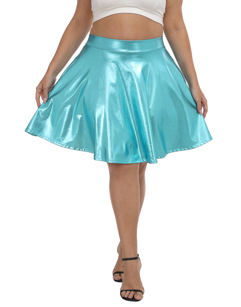 Plus Size Shiny Metallic Skater Skirt