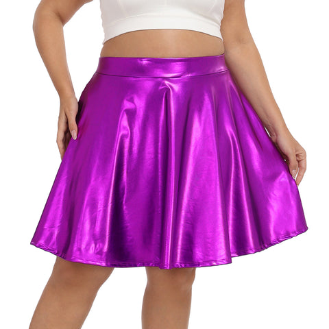 Plus Size Shiny Metallic Skater Skirt