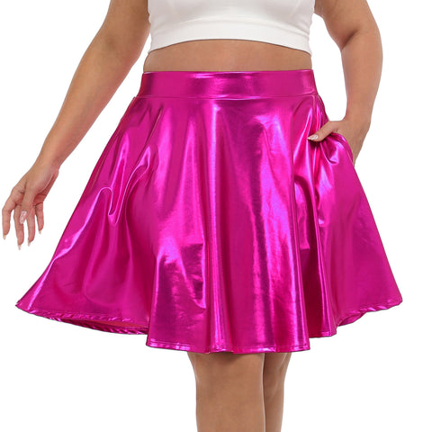 Plus Size Shiny Metallic Skater Skirt
