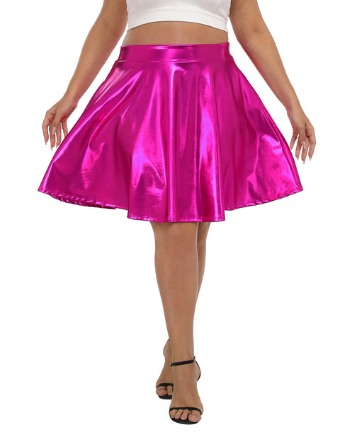 Plus Size Shiny Metallic Skater Skirt