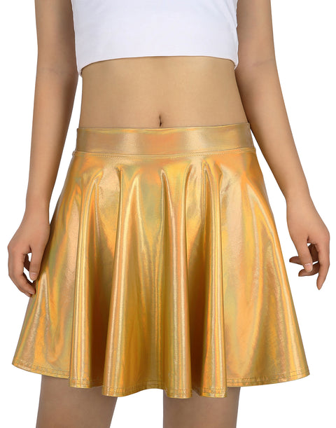 Metallic Pleated Skater Skirt