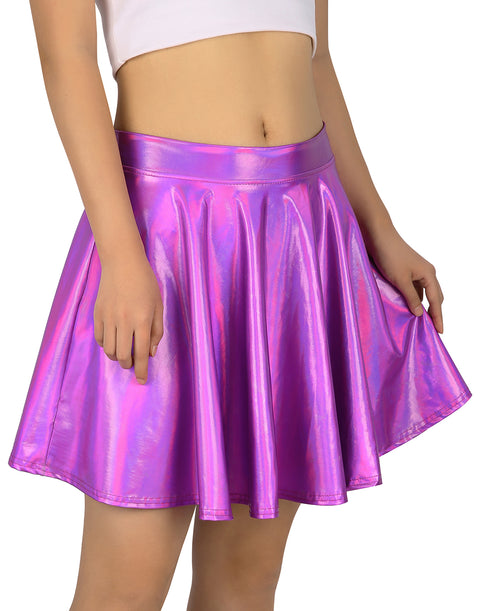 Metallic Pleated Skater Skirt