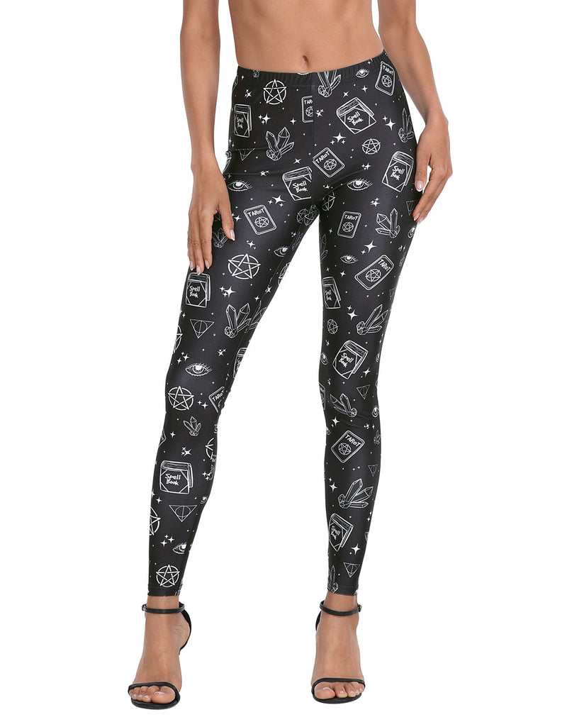 High Waisted Graphic Legging Tights in Witch Spells