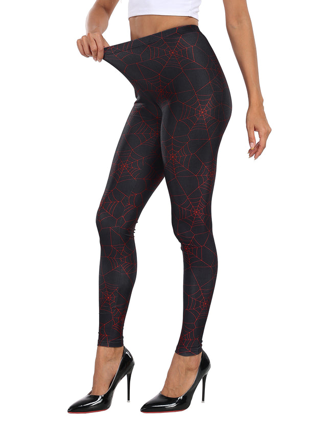 Graphic Red Spiderweb Workout Leggings – close-up detail
