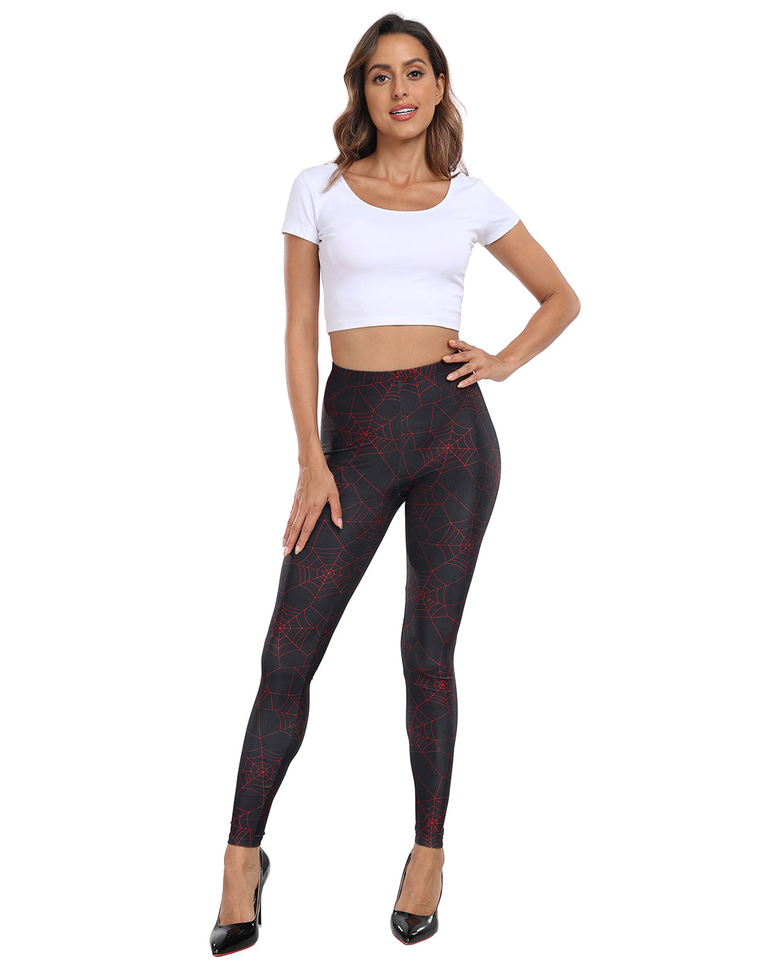 Graphic Red Spiderweb Workout Leggings Secondary image