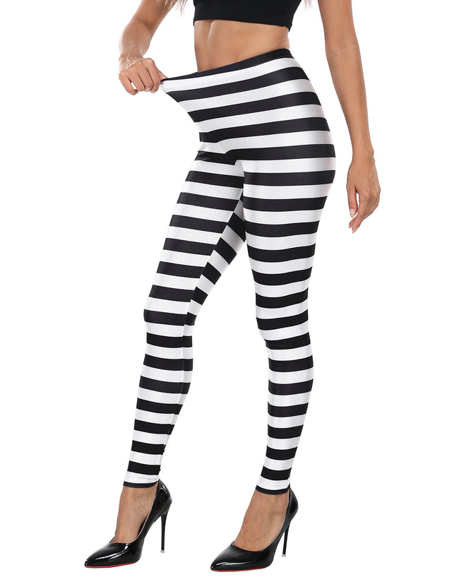 Black & White Stripe Workout Leggings – close-up detail