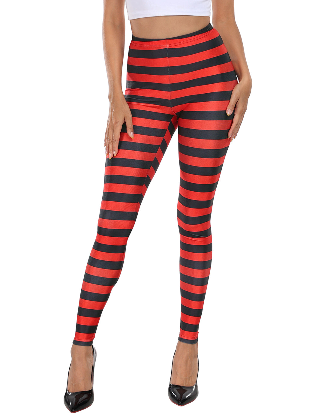 Graphic Black and Red Horizontal Stripes Workout Leggings Main image