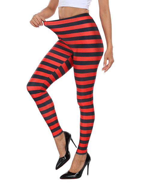Graphic Black and Red Horizontal Stripes Workout Leggings