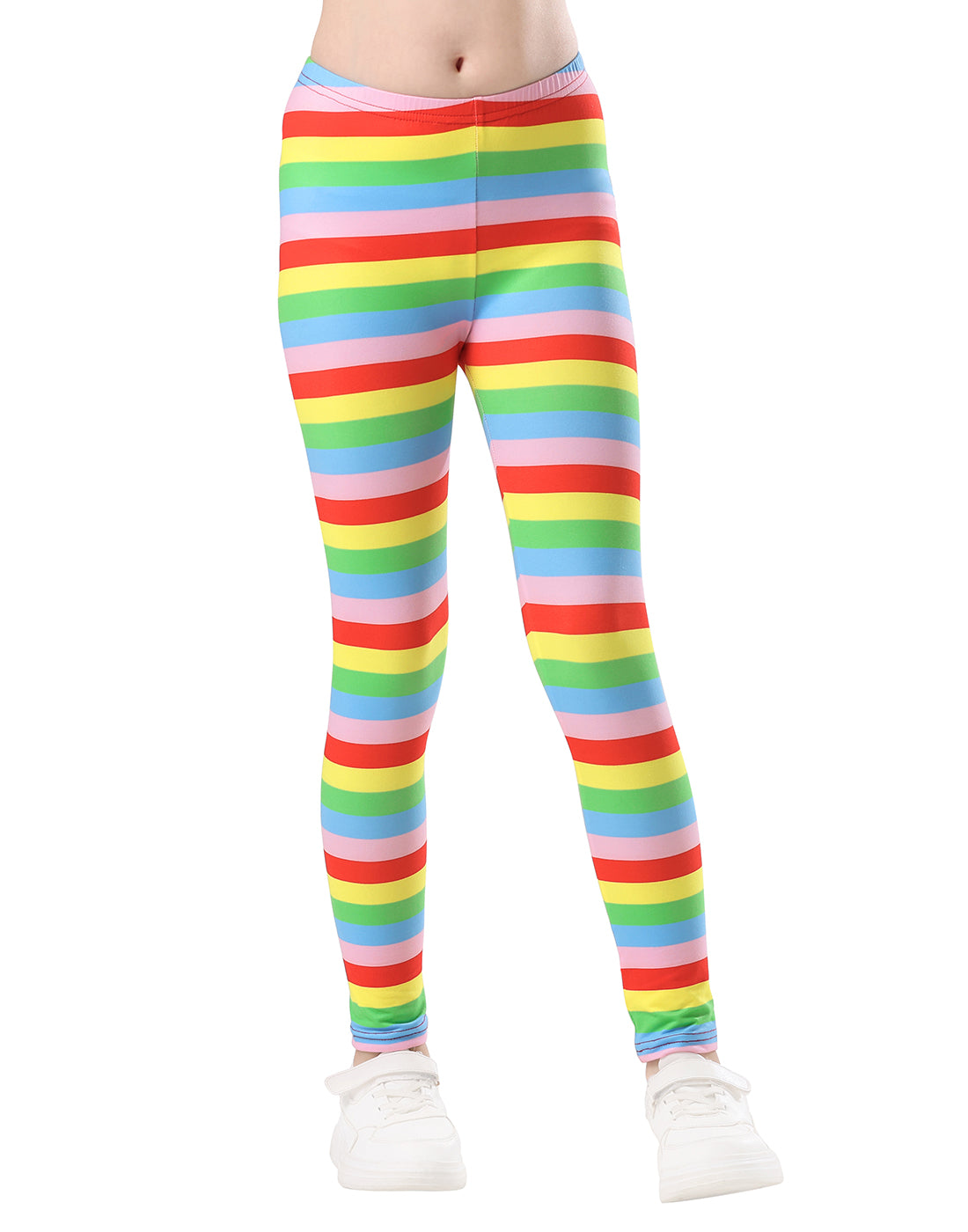 Girls' Rainbow Stripe Ultra Soft Leggings in Bright Rainbow Stripes Main image