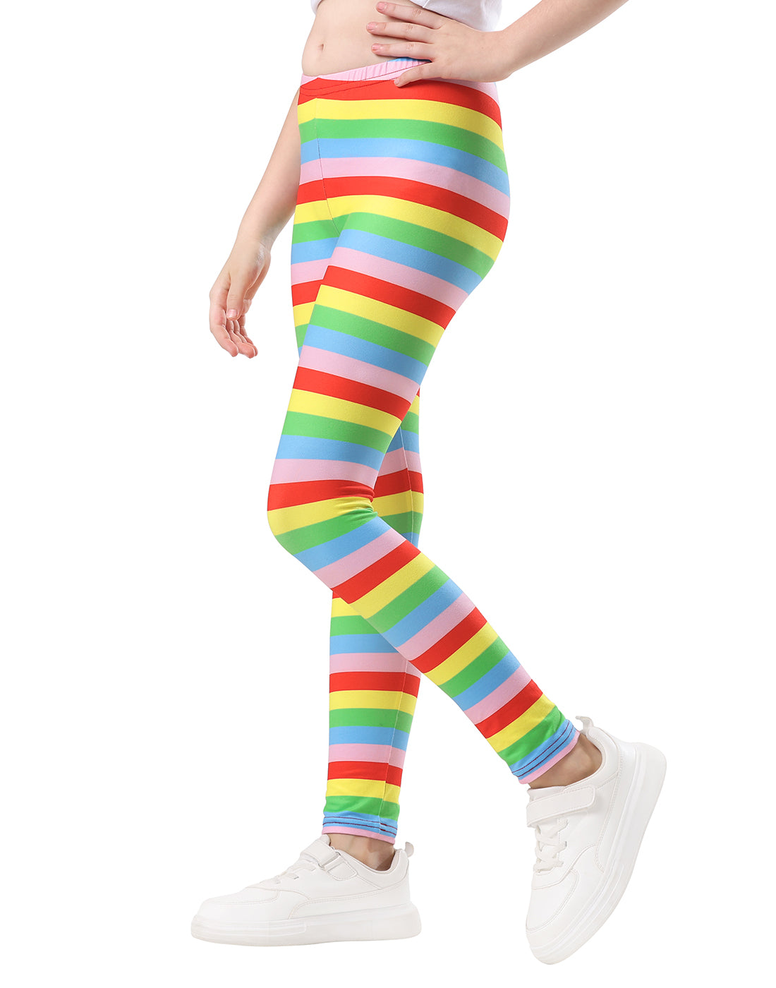 Girl's Bright Rainbow Stripes Ultra Soft Leggings Secondary image