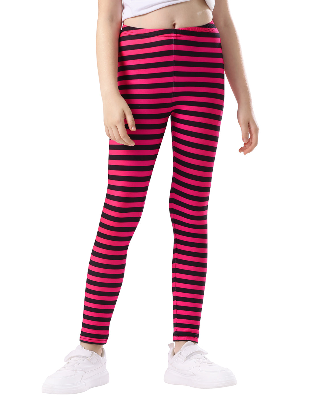 Girl's Pink and Black Stripes Ultra Soft Leggings Main image