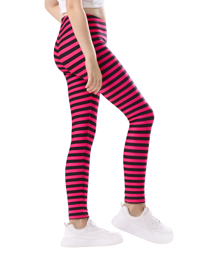 Girls' Pink & Black Stripe Soft Leggings – side view