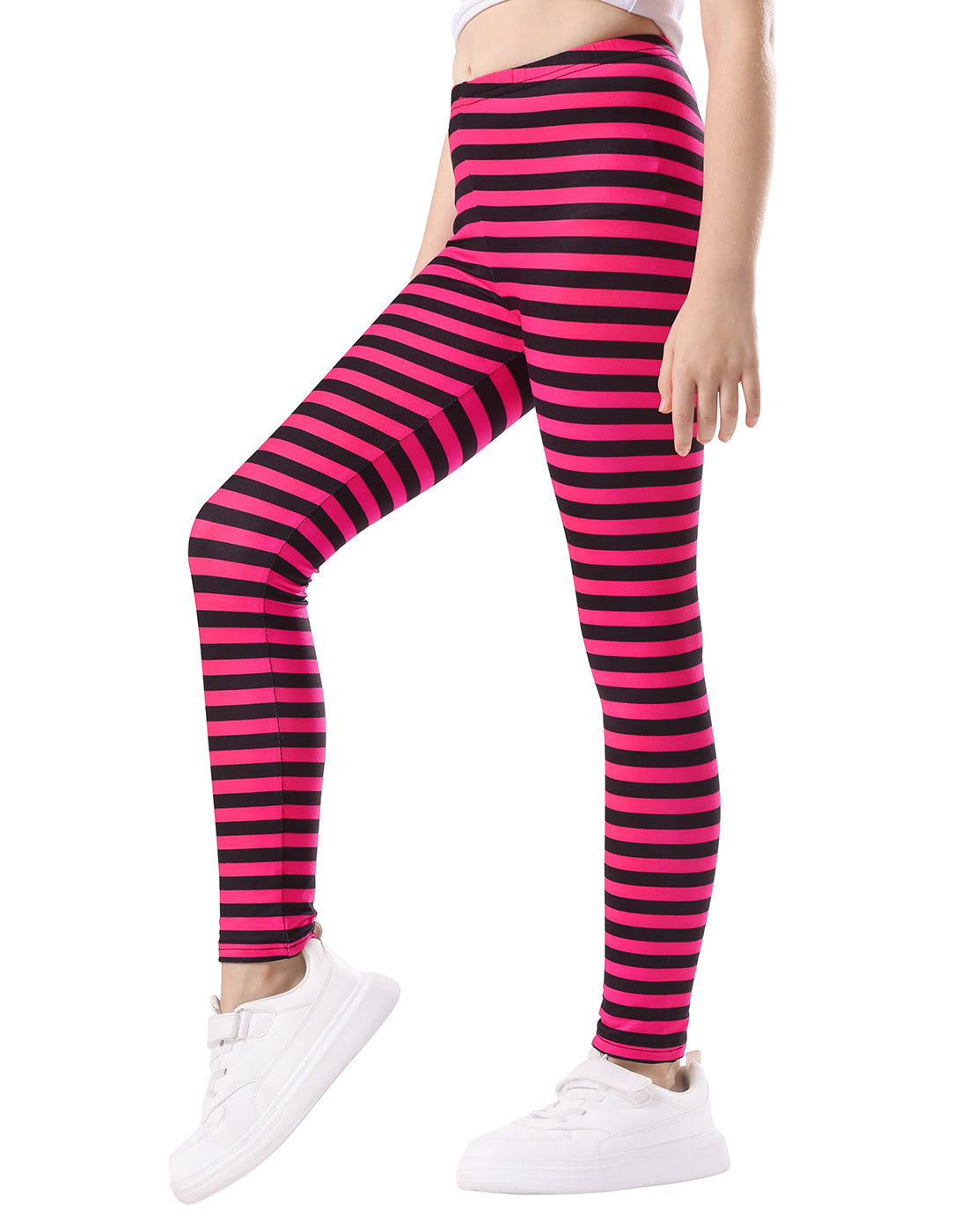 Girl's Pink and Black Stripes Ultra Soft Leggings Secondary image