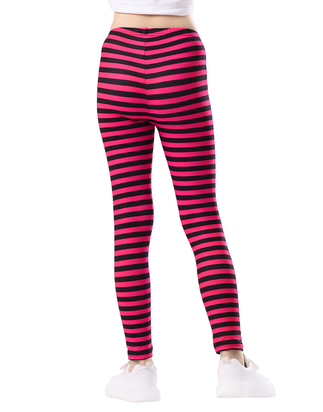 Girls' Pink & Black Stripe Soft Leggings – close-up detail