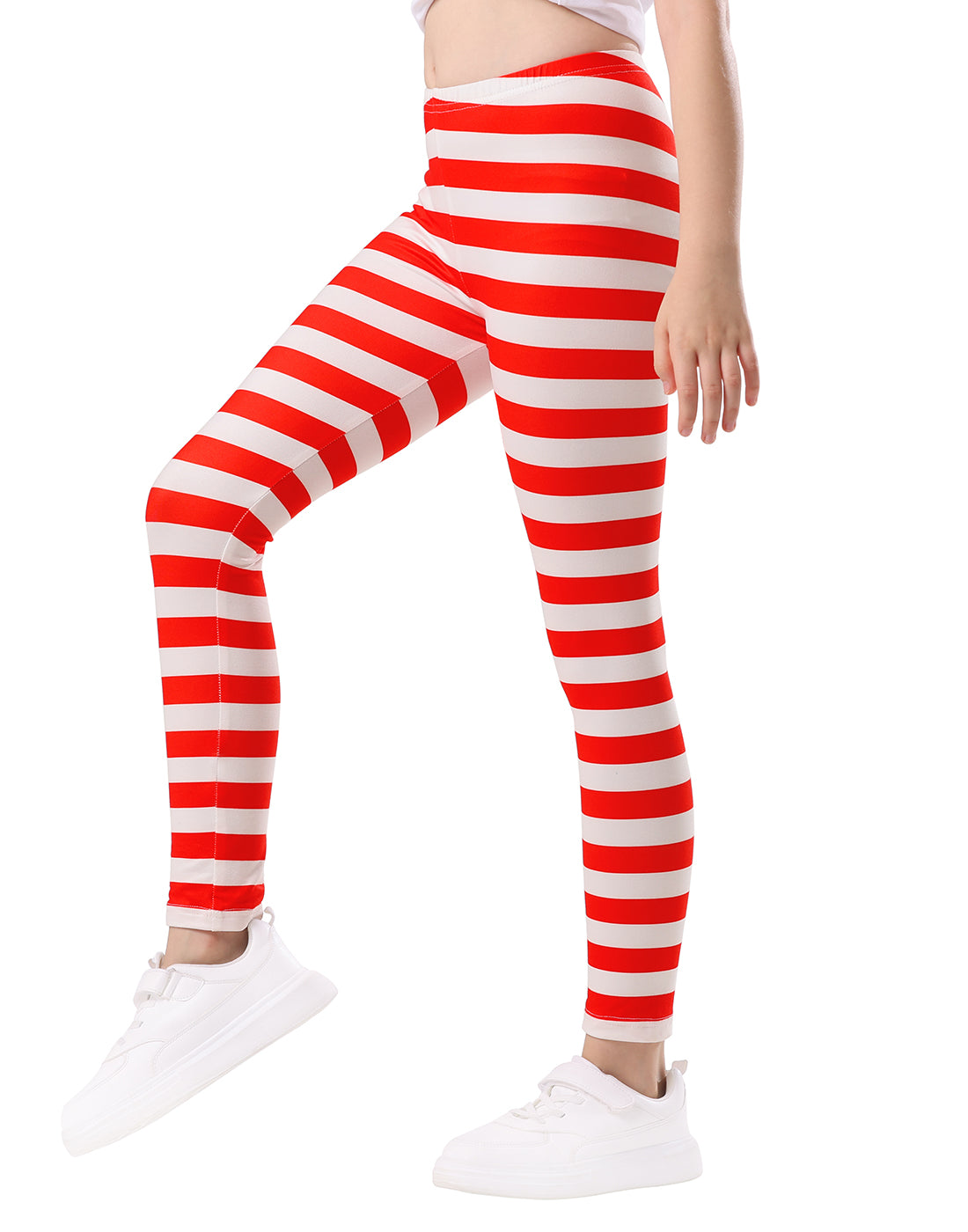 Girl's Red and White Stripes Ultra Soft Leggings Secondary image