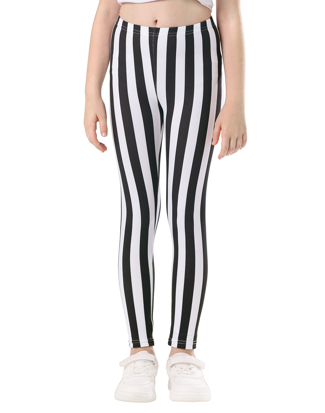 Girl's Black and White Vertical Stripes Ultra Soft Leggings Main image