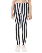 Girl's Black and White Vertical Stripes Ultra Soft Leggings