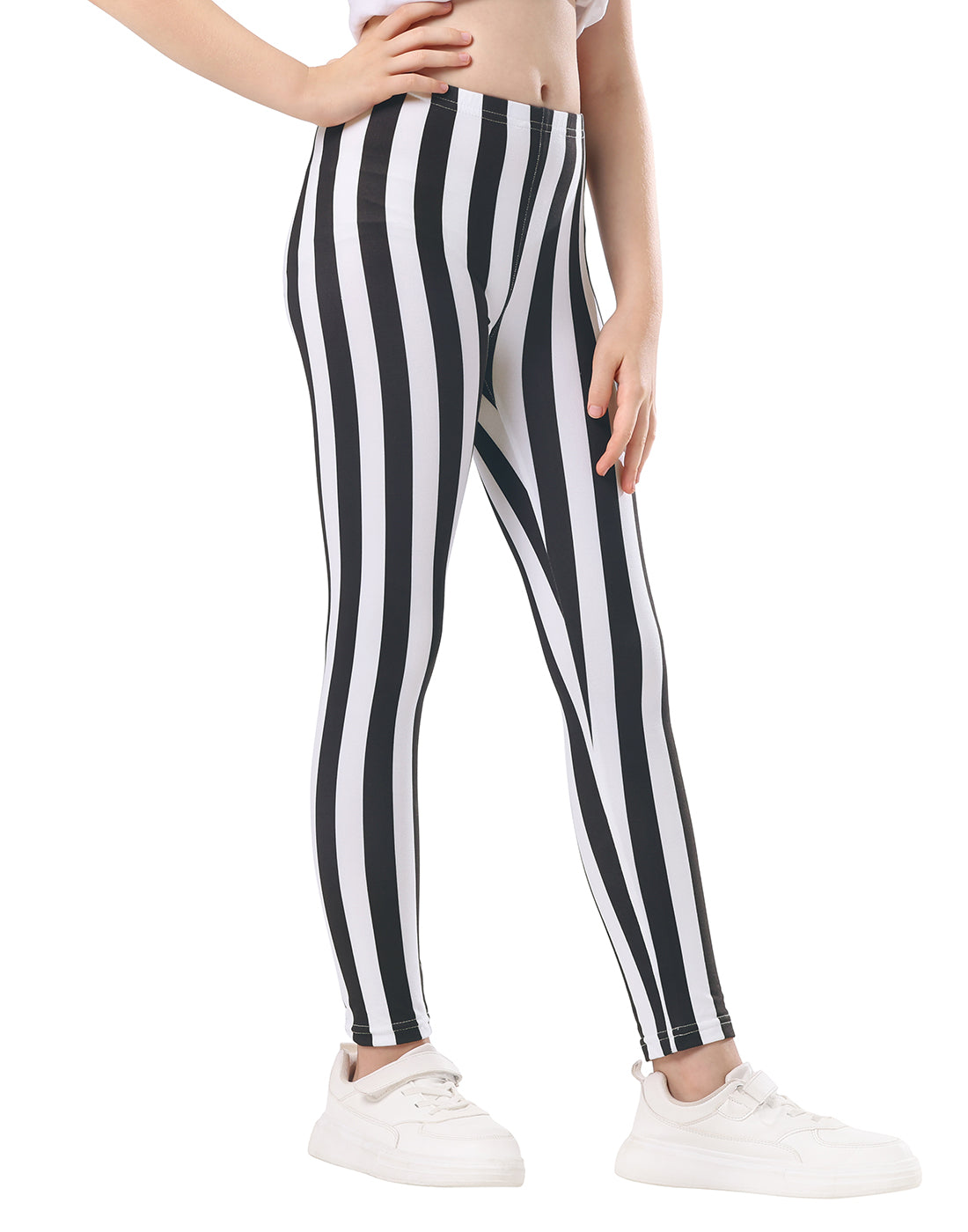 Girl's Black and White Vertical Stripes Ultra Soft Leggings