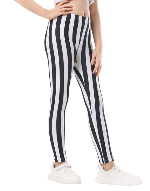 Girl's Black and White Vertical Stripes Ultra Soft Leggings