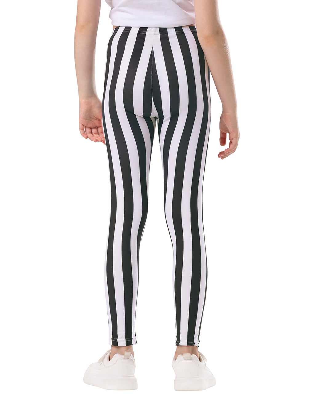 Girl's Black and White Vertical Stripes Ultra Soft Leggings
