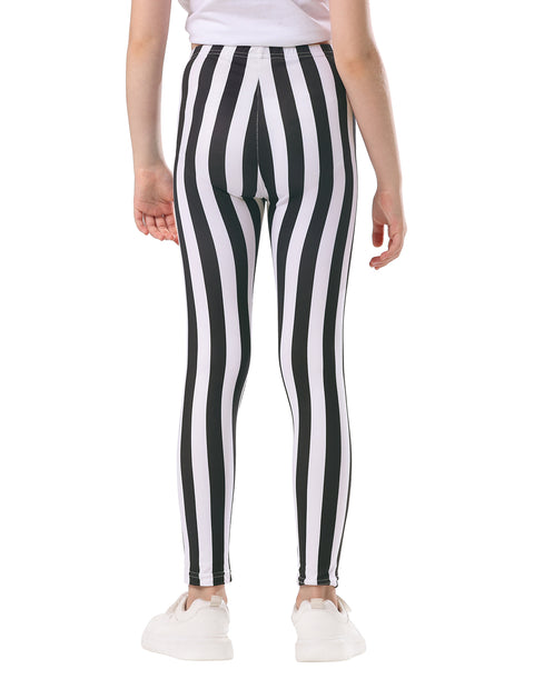 Girl's Black and White Vertical Stripes Ultra Soft Leggings