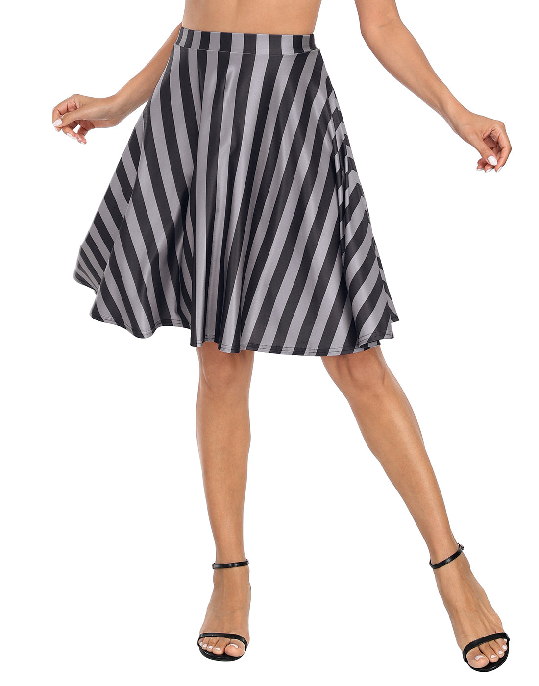 Black and Gray Vertical Stripes Midi Skater Skirt Main image