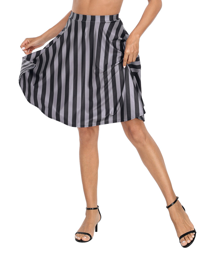 Black & Gray Stripe Midi Skater Skirt – side view