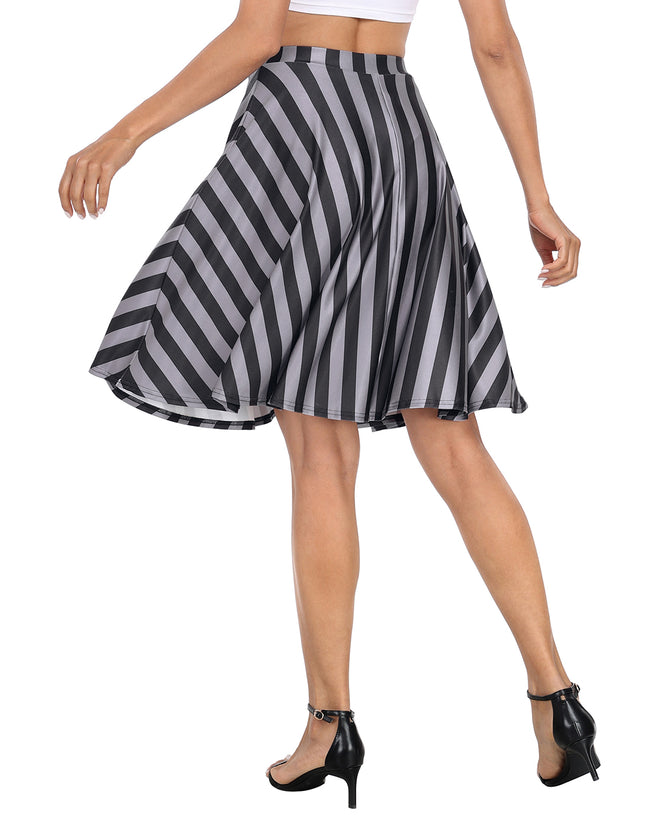 Black & Gray Stripe Midi Skater Skirt – close-up detail
