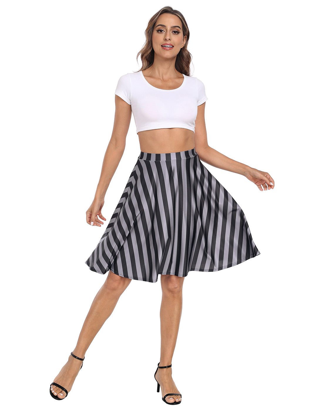 Black and Gray Vertical Stripes Midi Skater Skirt Secondary image