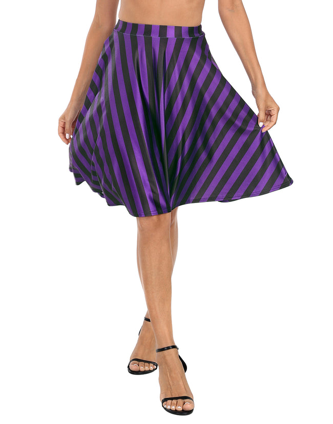 Black & Purple Stripe Midi Skater Skirt – close-up detail