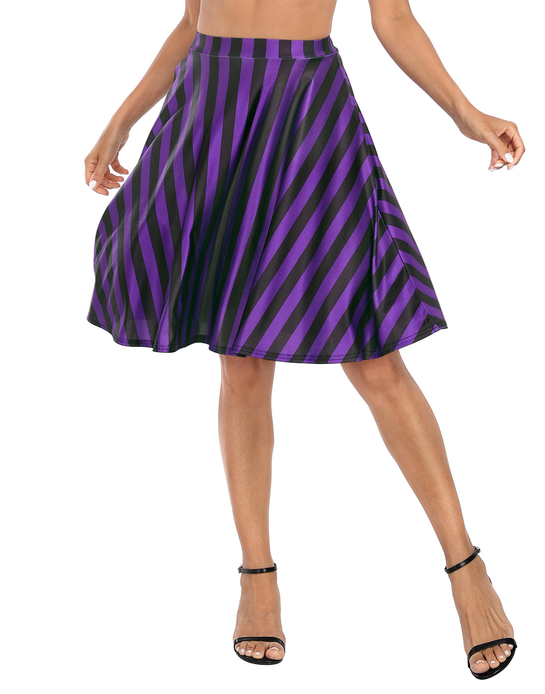Black and Purple Vertical Stripes Midi Skater Skirt Main image