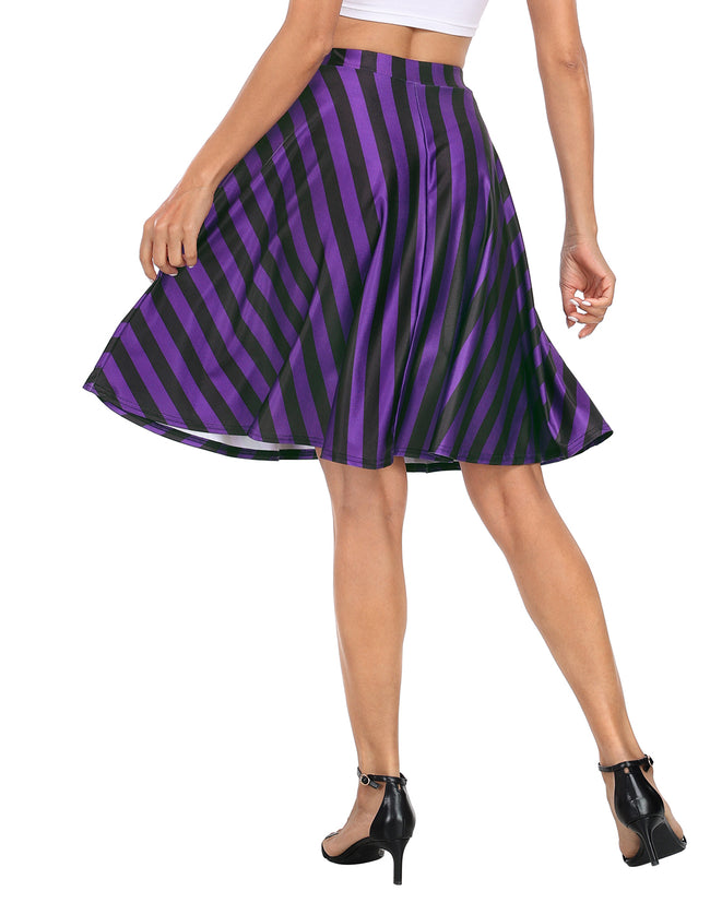 Black & Purple Stripe Midi Skater Skirt – alternate view