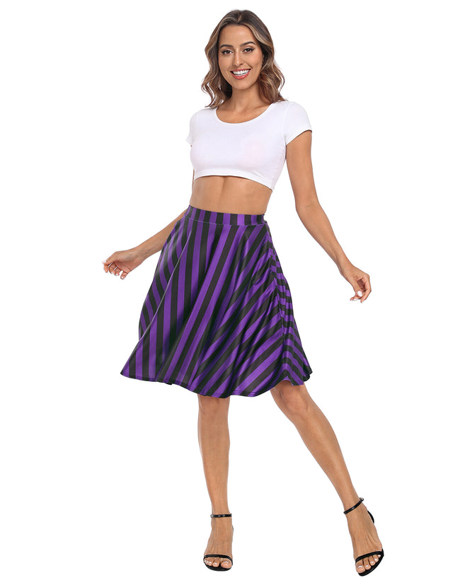 Black & Purple Stripe Midi Skater Skirt – side view