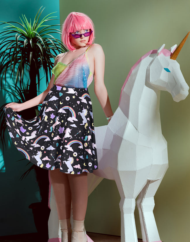 Unicorns and Rainbows Midi Skirt Pleated – back view