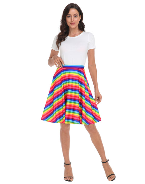 Striped Rainbow Midi Skirt