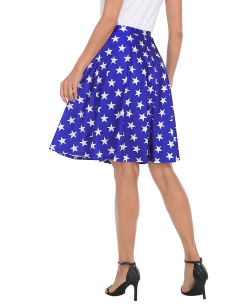 Patriotic Blue & White Stars Midi Skirt