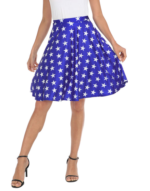 Patriotic Blue & White Stars Midi Skirt