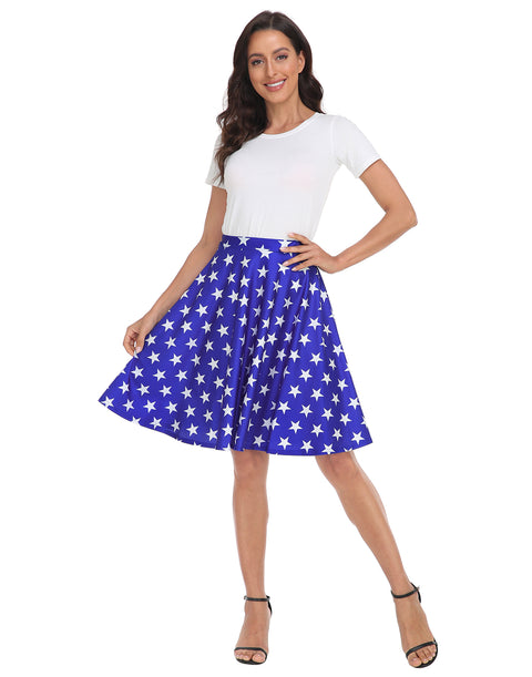 Patriotic Blue & White Stars Midi Skirt