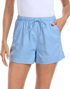 HDE Women's Linen Blend Drawstring Shorts High Waisted 4" Inseam Summer Shorts