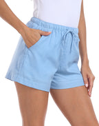 HDE Women's Linen Blend Drawstring Shorts High Waisted 4" Inseam Summer Shorts