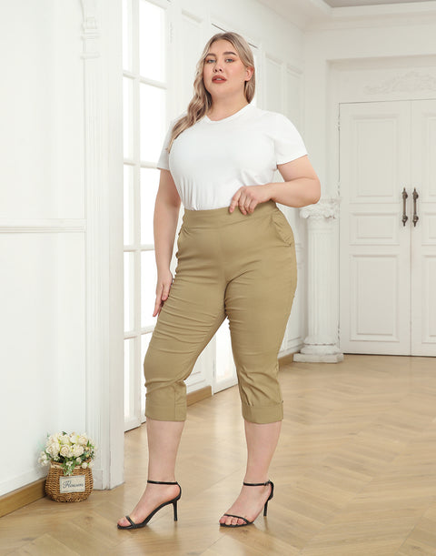Womens Plus Size Pull On Capris with Pockets