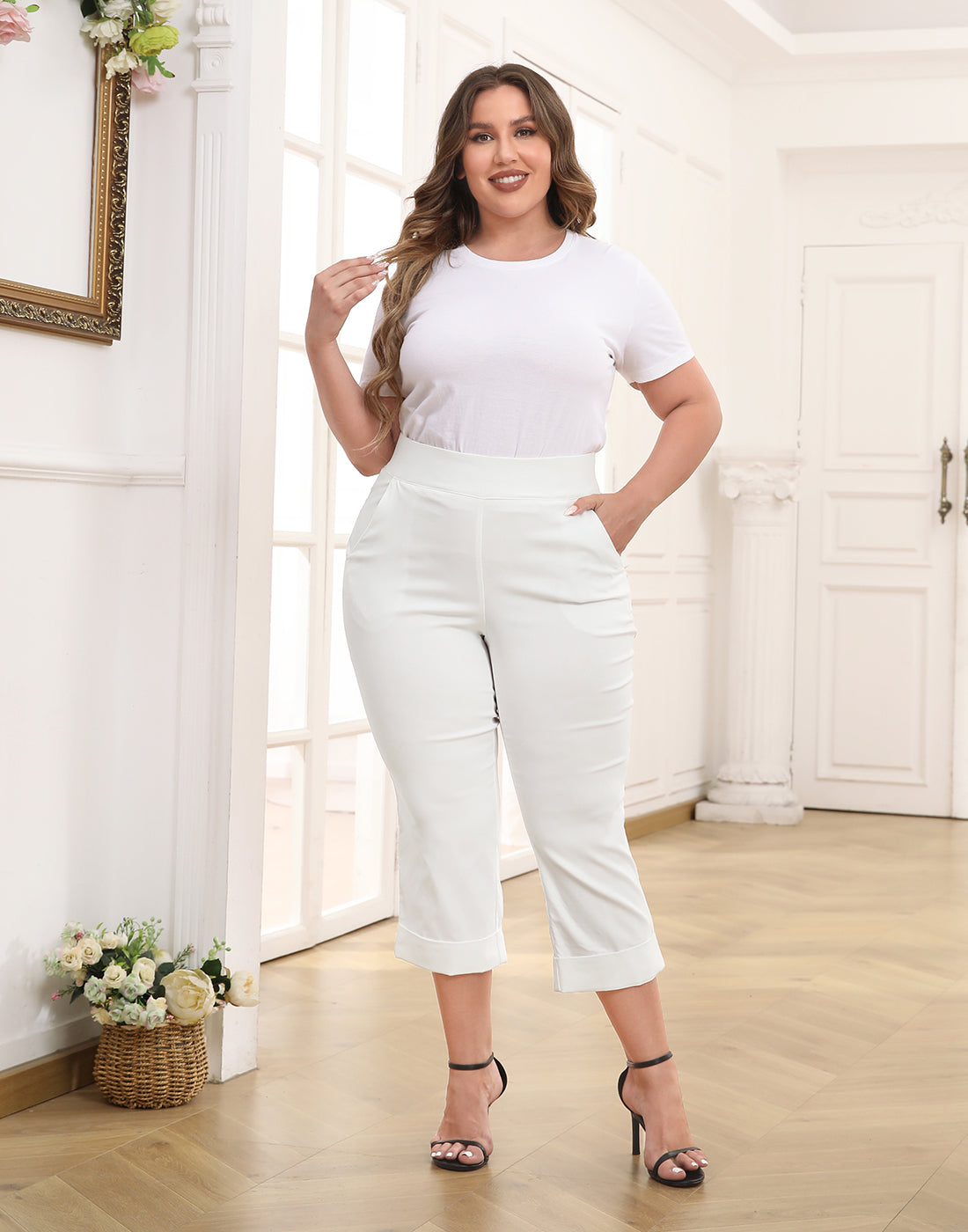 Womens Plus Size Pull On Capris with Pockets