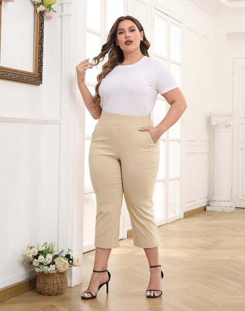 Womens Plus Size Pull On Capris with Pockets